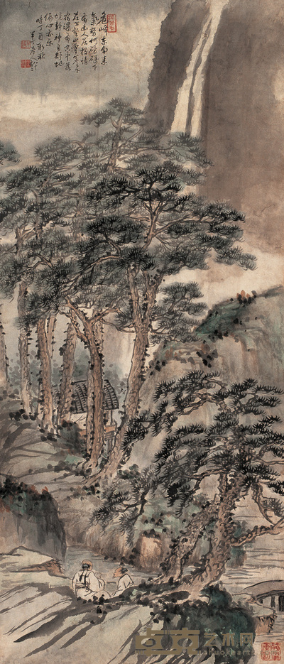 陈半丁 松下观瀑图 片 73×31cm