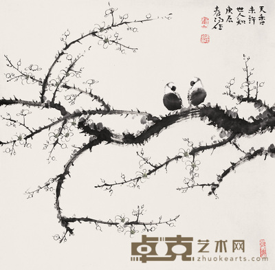 霍春阳 2000年作 双雀 镜心 68×69cm