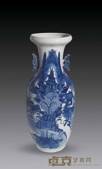清 青花山水 高59cm；直径19cm