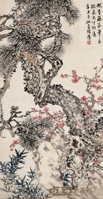 陈摩 三友图 轴 131×68cm