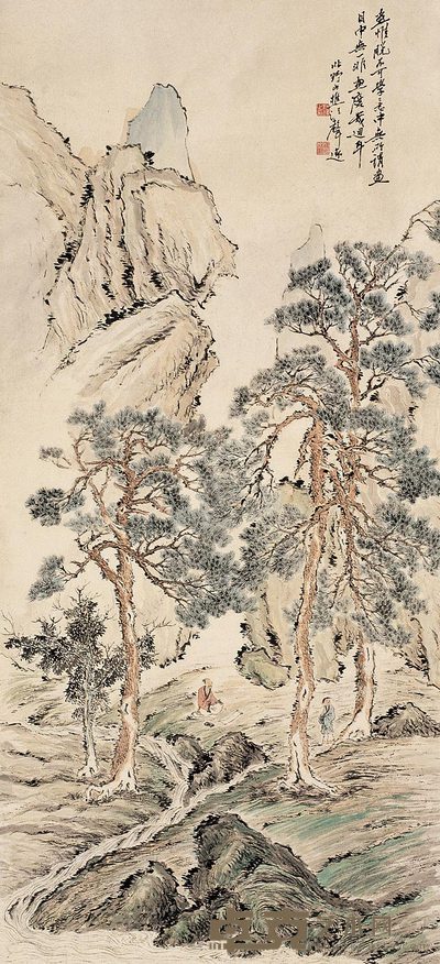 汪声远 松下读书图 轴 112×50cm