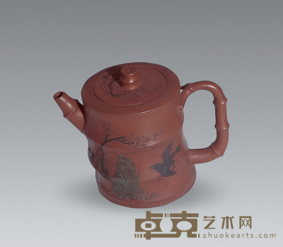 清 邵权寅花鸟竹段壶 11×14cm
