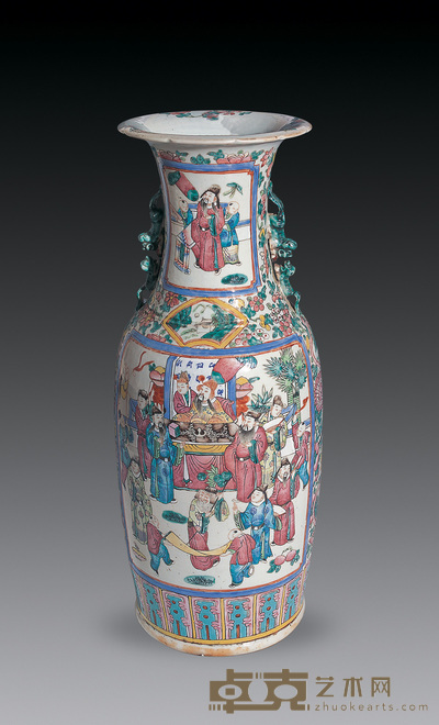 清 粉彩人物开光 高59cm；直径20cm