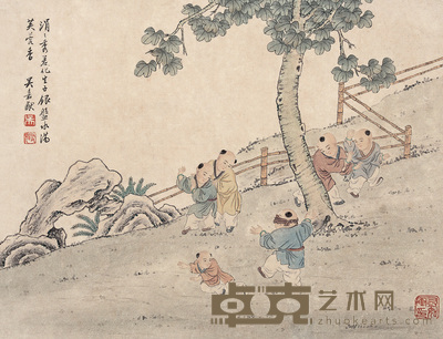 吴友如 嬉戏图 镜心 28×37cm
