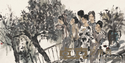 崔进 游园 镜心 68×136cm