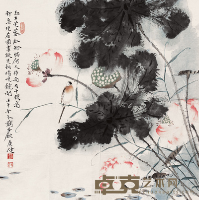 贾广健 2002年作 荷花 镜心 68×68cm