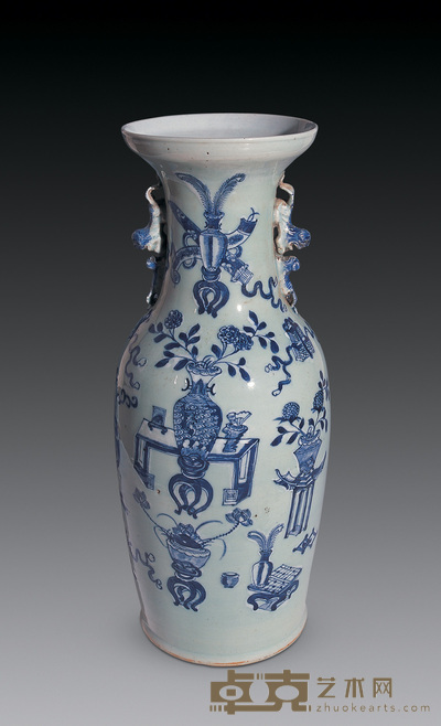 清 豆青博古 高60cm；直径20cm