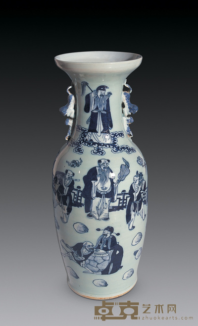 清 豆青人物 高60cm；直径20cm