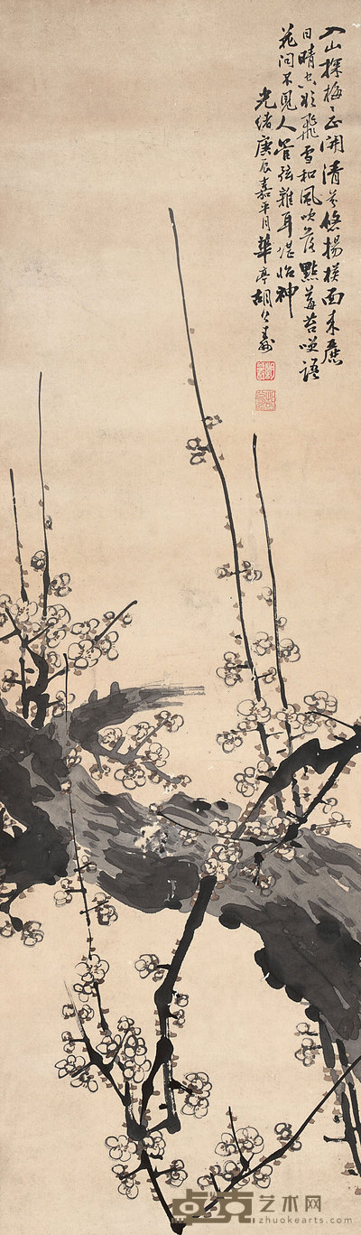 胡公寿 1880年作 梅 轴 110×32.5cm