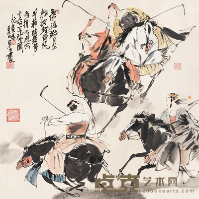 唐勇力 1998年作 马球图 镜心 68×68cm