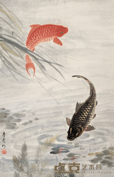 吴青霞 鱼乐图 轴 67×45cm
