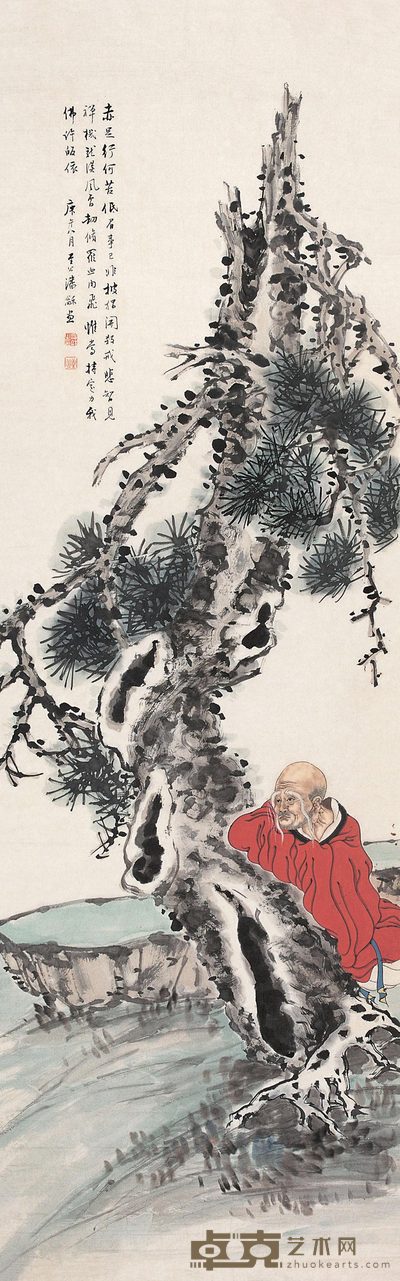 潘和 1990年作 松下老人 镜心 154×48cm