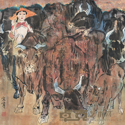 张宏宾 放牛 镜心 69×69cm