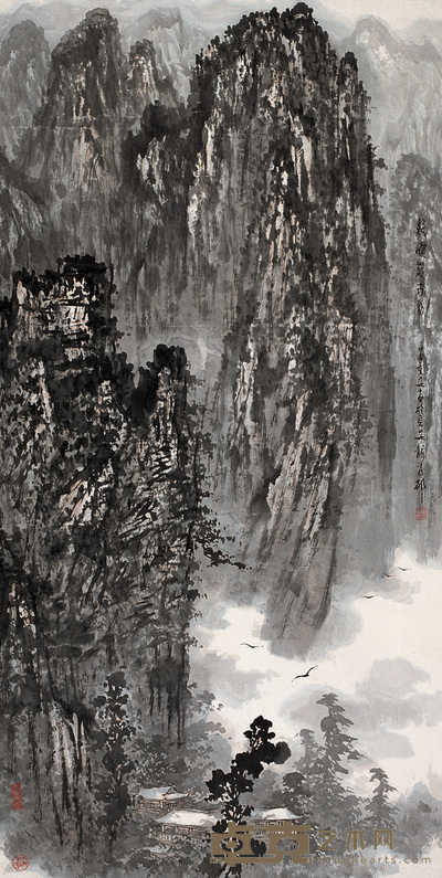 苗重安 绝巘古剎 片 136×70cm