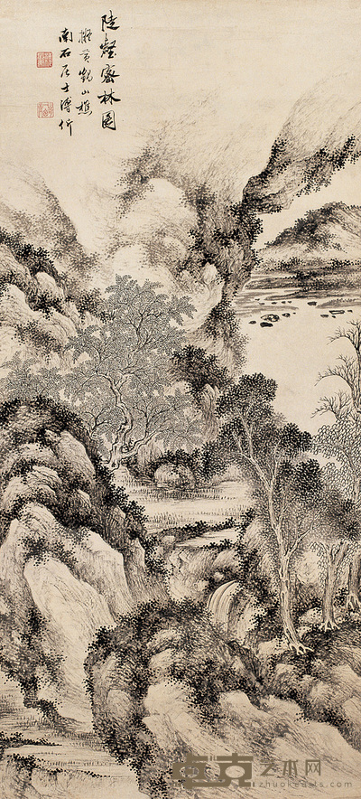 溥伒 陡壑密林图 轴 95×43cm