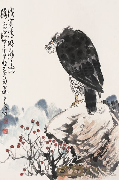 孙其峰 1998年作 鹰 轴 70×46cm