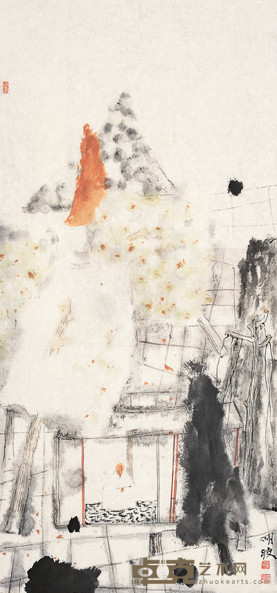 刘明波 参禅图 镜心 95×44cm