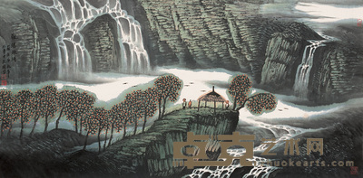 曾先国 2000年作 观瀑听涛 镜心 69×138cm