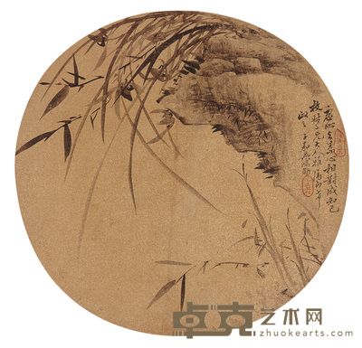 吴鸿勋 兰石图 团扇面 