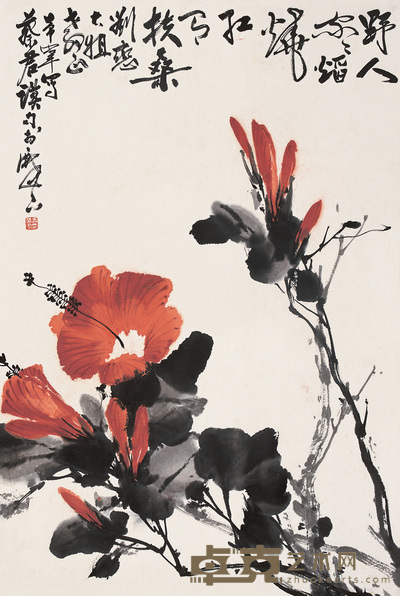 于希宁 扶桑花 镜心 68×46cm