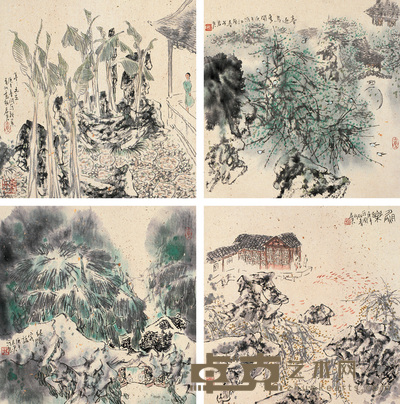 孙君良 庭园四季 四片 31.5×31.5cm×4