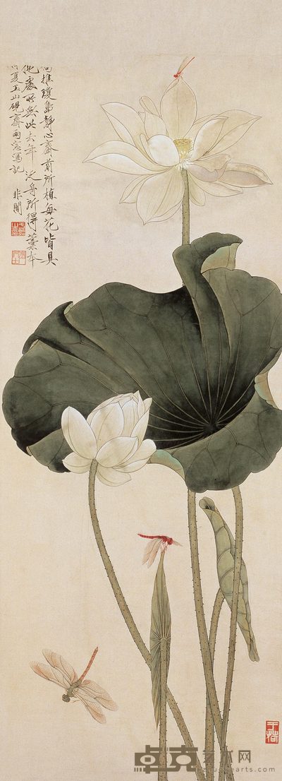 于非闇 荷花蜻蜓 轴 93×34cm