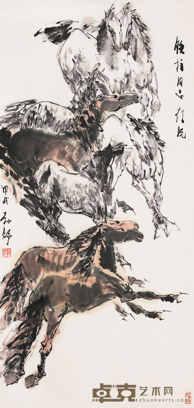 刘勃舒 1994年作 马 镜心 137×64cm