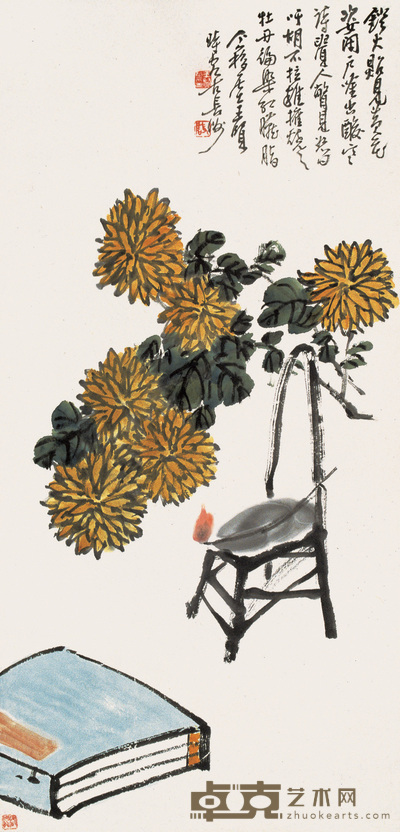 王个簃 秋菊图 立轴 33×66cm