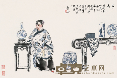 萧和 青花 镜心 47×69cm