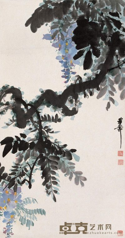 谢稚柳 紫藤 镜心 67×45cm