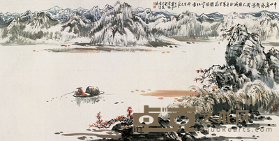 萧平 溪钓图 镜心 69.5×137.5cm