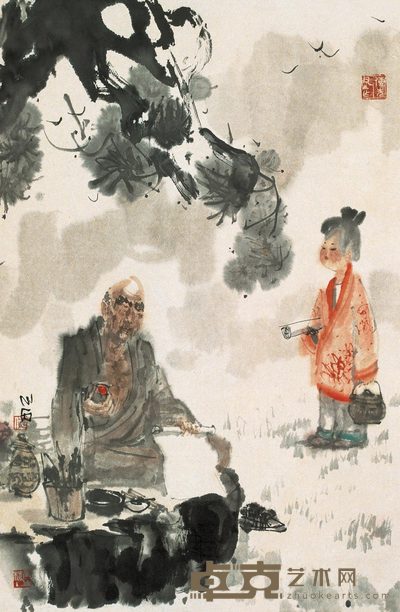傅小石 松下问童子 立轴 68×45cm
