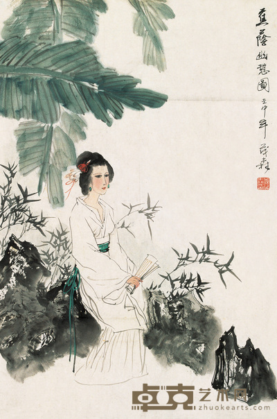 盖茂森 蕉阴幽憩图 镜心 69×46cm