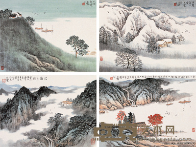 宋玉麟 春夏秋冬四景 镜心 30×40cm×4