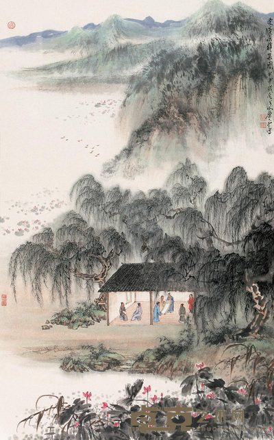 萧平 爱莲居雅集图 镜心 96×60cm