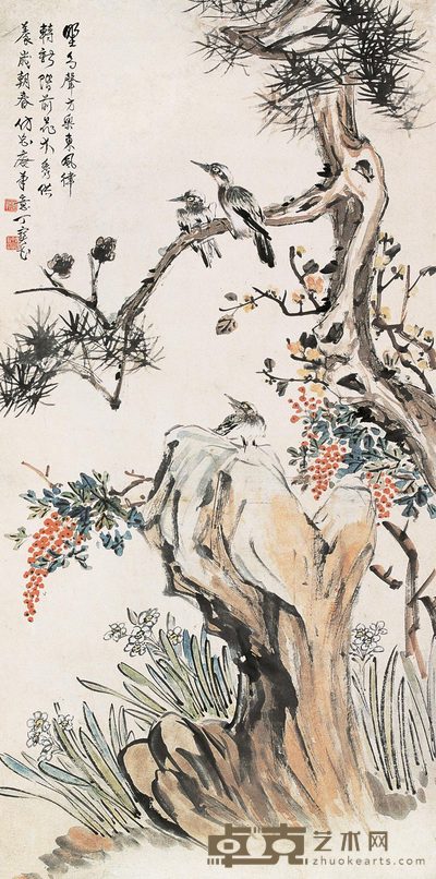 丁宝书 花鸟 立轴 136×68cm
