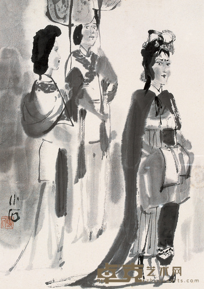 傅小石 贵妃出游图 镜心 45×32cm