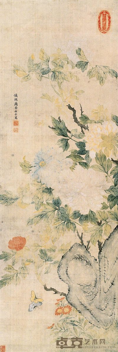 阮苹香 牡丹 立轴 130×33cm