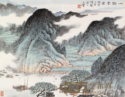 宋玉麟 山乡春云 镜心 31×42cm