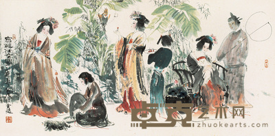 贺成 宫苑仕女图 镜心 65.5×132cm