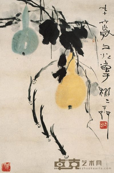 谢之光 葫芦小鱼 立轴 59×31cm