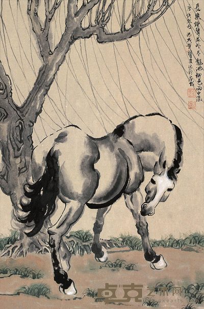 黄贤安 柳树单马 立轴 70×45.5cm