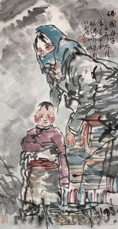 吴山明 佛国母子 镜心 88×45cm