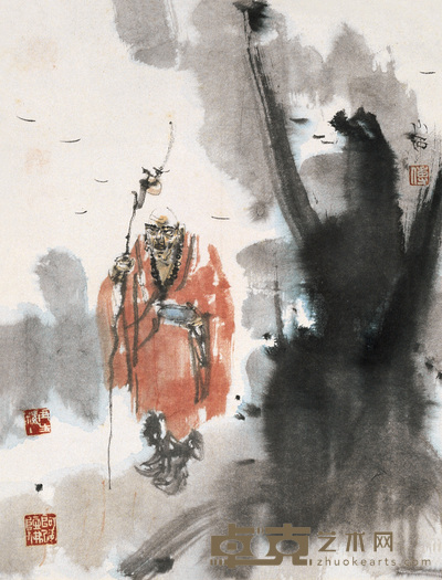 傅小石 罗汉 镜心 45.5×34.5cm