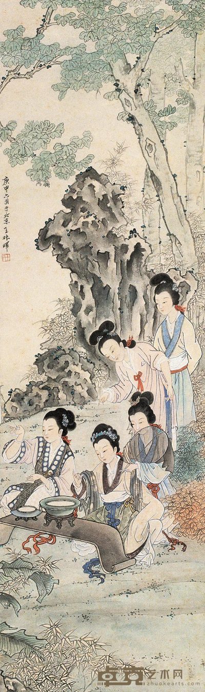 王叔晖 仕女 立轴 127×38cm