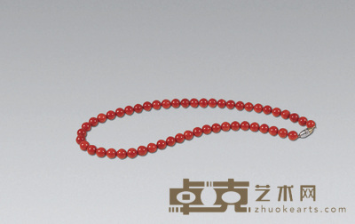 现代 顶级蜡烛红珊瑚项链 长23cm；珠径0.9cm