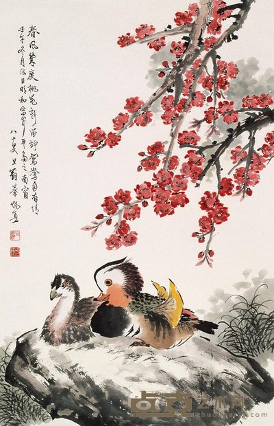 叶矩吾 春风声度桃花 立轴 68×45cm