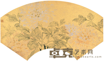 喻慧 牡丹 镜心成扇 32×41cm