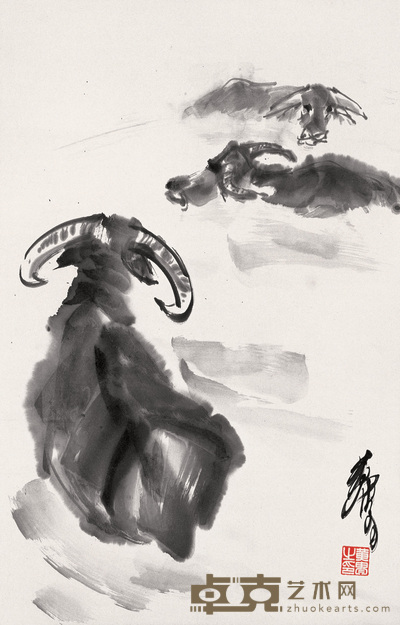 黄冑 牛 镜心 68×45cm