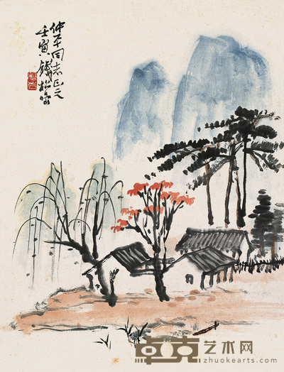 钱松嵒 江村图 立轴 44×34cm